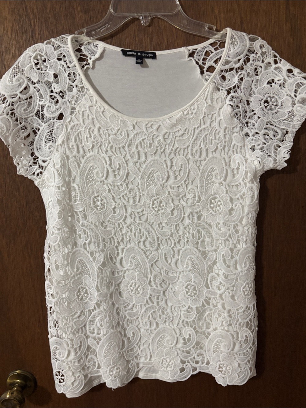 Cable & Gauge White Floral Lace Short-Sleeve Top